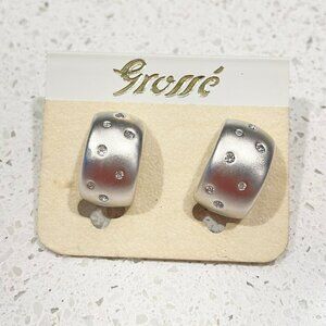 NWT Vintage Grossé Clip-On Hoop Earrings Silver With Crystals